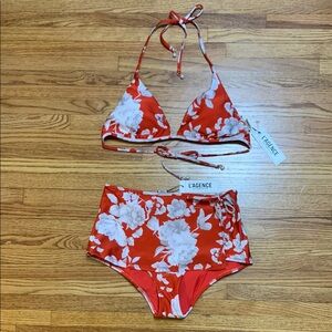 L’AGENCE swimsuit - red underwire bikini set with skirted high rise bottom